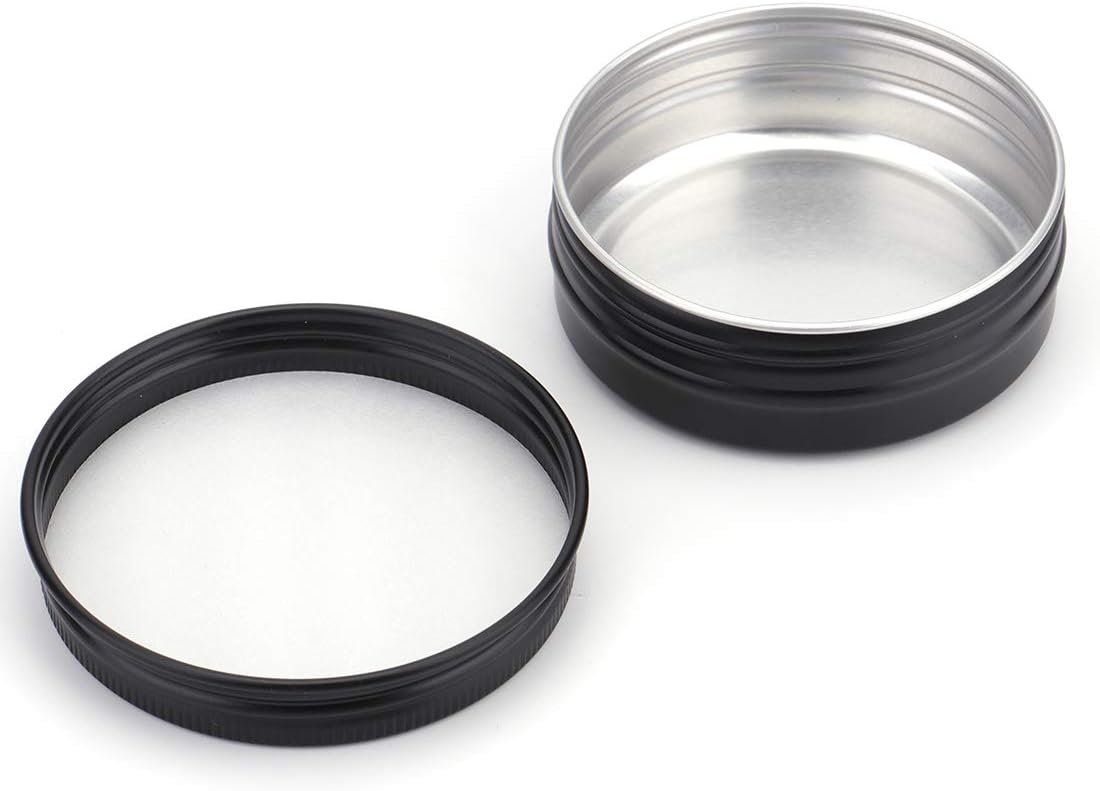 Foraineam 48 Pack 2 oz Round Lip Balm Tin Cans - Aluminum Cosmetic Sample Containers with Screw Lid - Matte Black Metal Empty Tins Storage Travel Tin Jars