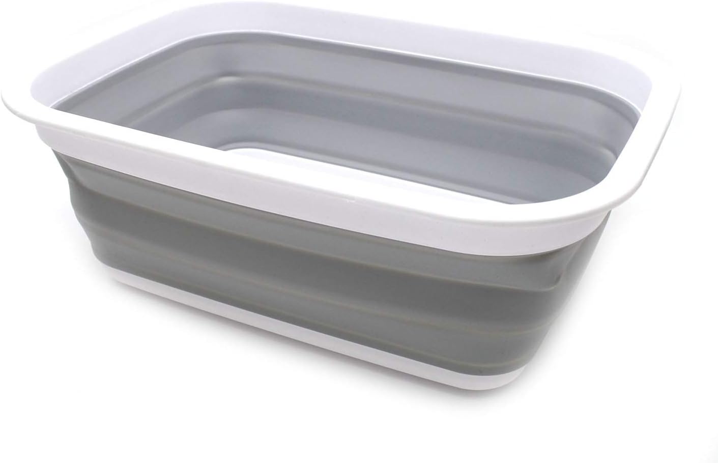 SAMMART 9.2L (2.37Gallon) Collapsible Wash Basin - Foldable Outdoor Picnic Basket - Portable Plastic Tub - Space Saving Storage Container with size : 15.3 x 11.2 x 5.5 / 1.5" (M, Gray)