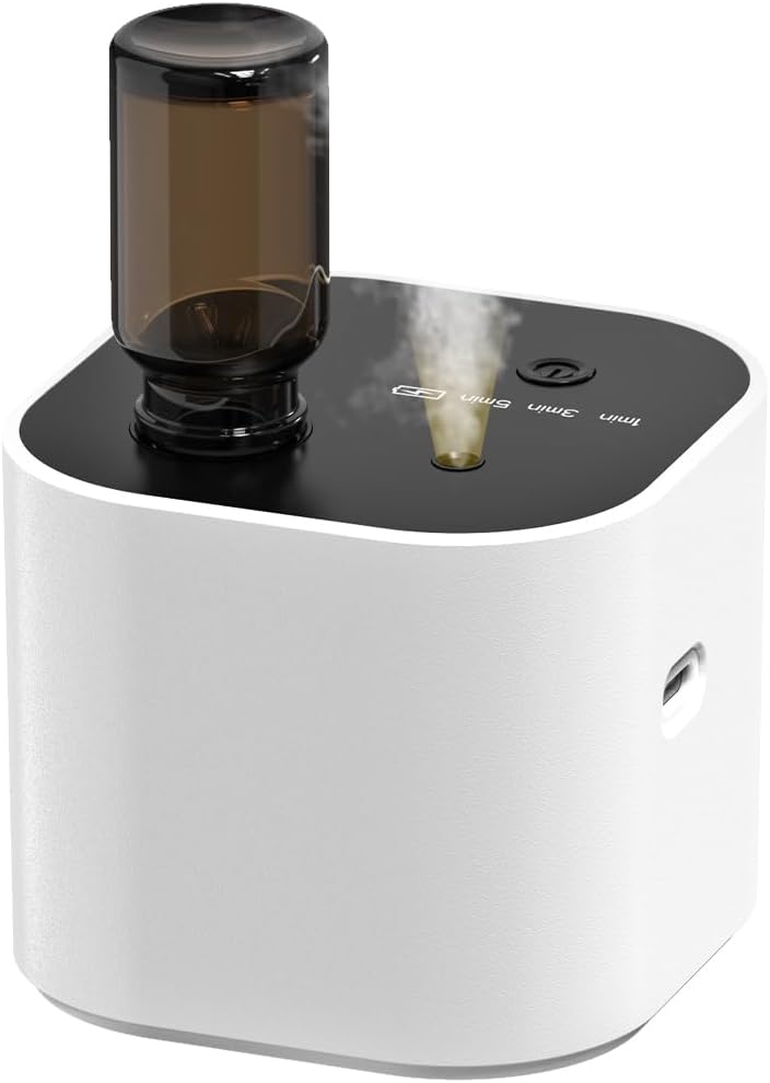 Waterless Essential Oil Diffuser,Portable Scent Diffuser with Battery Operated,3 Mist Modes,Fast Charging,Mini Aromatherapy Diffusers for Home,Bedroom,Office,Includes 10ml Essential Oil,White