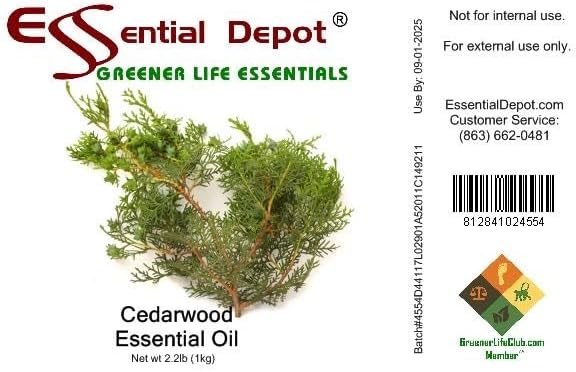 Essential Depot Cedarwood Essential Oil - 1kg - Approx. 2.2 lbs. - GC/MS Tested - in Aluminum Jar with HDPE Plug and Tear Strip Safety Sealed Resealable Cap