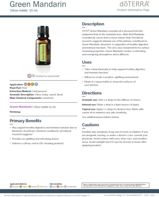 doTERRA Green Mandarin Essential Oil - 15 mL - Supports Healthy Digestive and Immune Systems