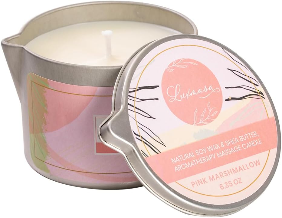 Soybean Wax Scented Massage Oil Candle for Home SPA Treatment- Natural Warm Body Lotion Candle for Stress Relief- Moisturizing Massage Wax Candle 6.35OZ (Pink Marshmallow Scent)