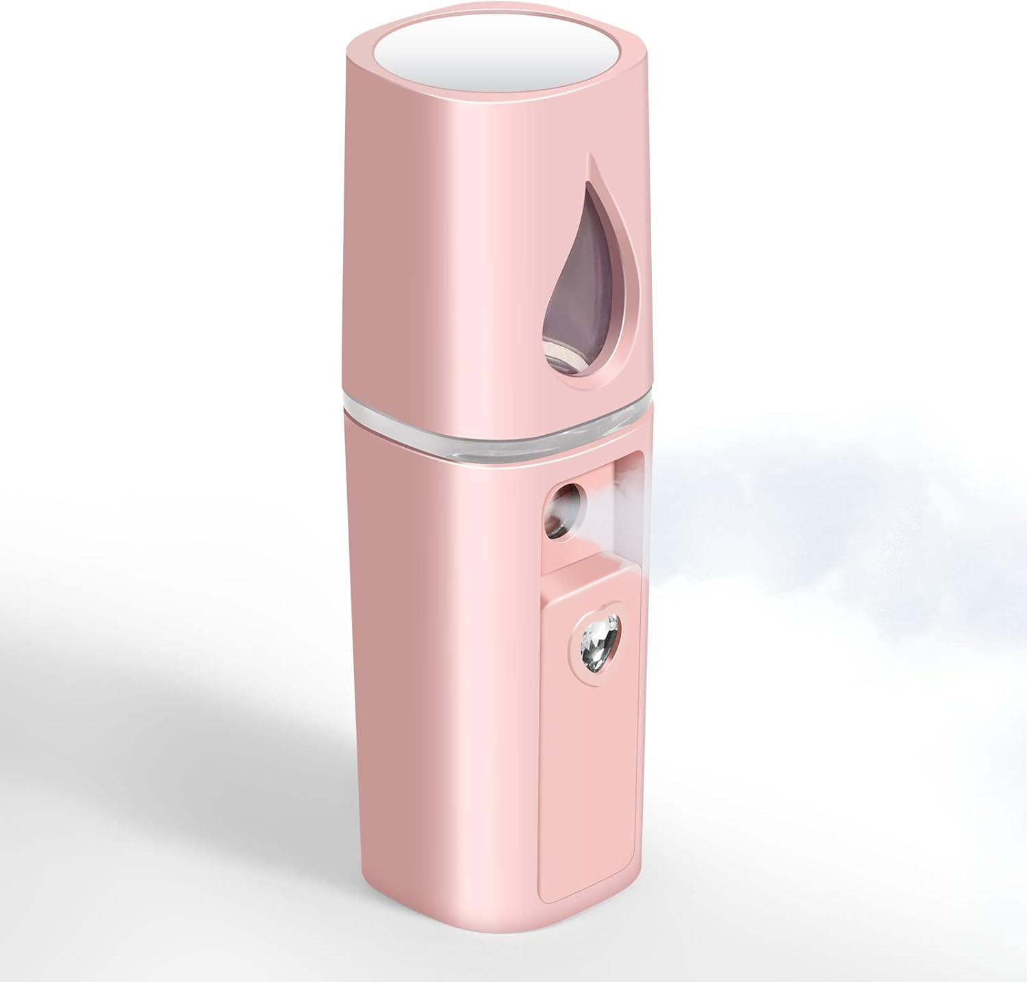 GIVERARE Nano Facial Steamer, Handy Mini Mister with Mirror, USB Rechargeable Mist Sprayer, Visual Water Tank Moisturizing&Hydrating for Face, Makeup, Skin Care, Eyelash Extensions-Pink