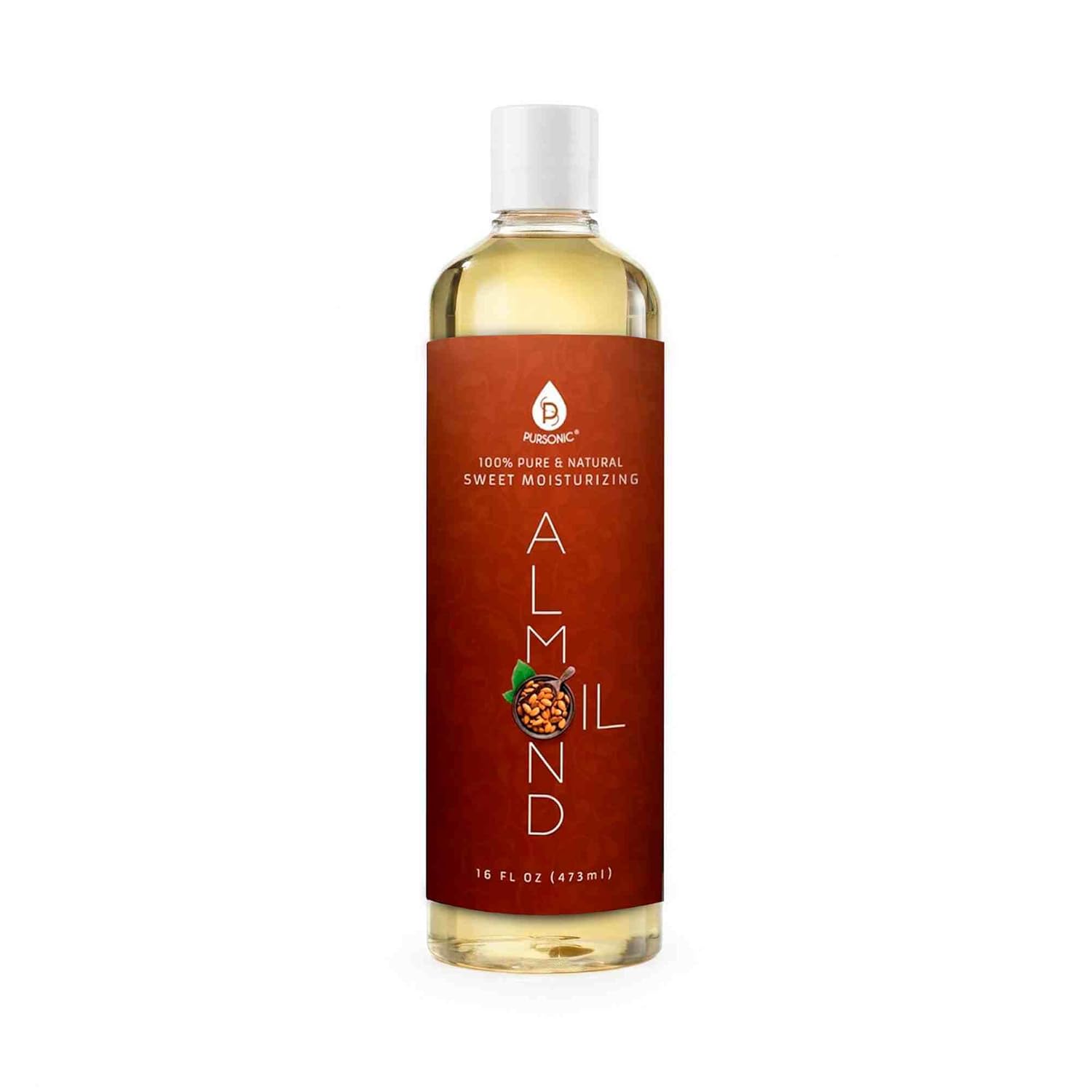 Pursonic 100% Natural Sweet Almond Oil for Skin – Nourishing Formula for Body & Hair Care, Aromatherapy, Moisturizing and Massage - Almond Essential Oil for Glowing Skin & Healthy Hair