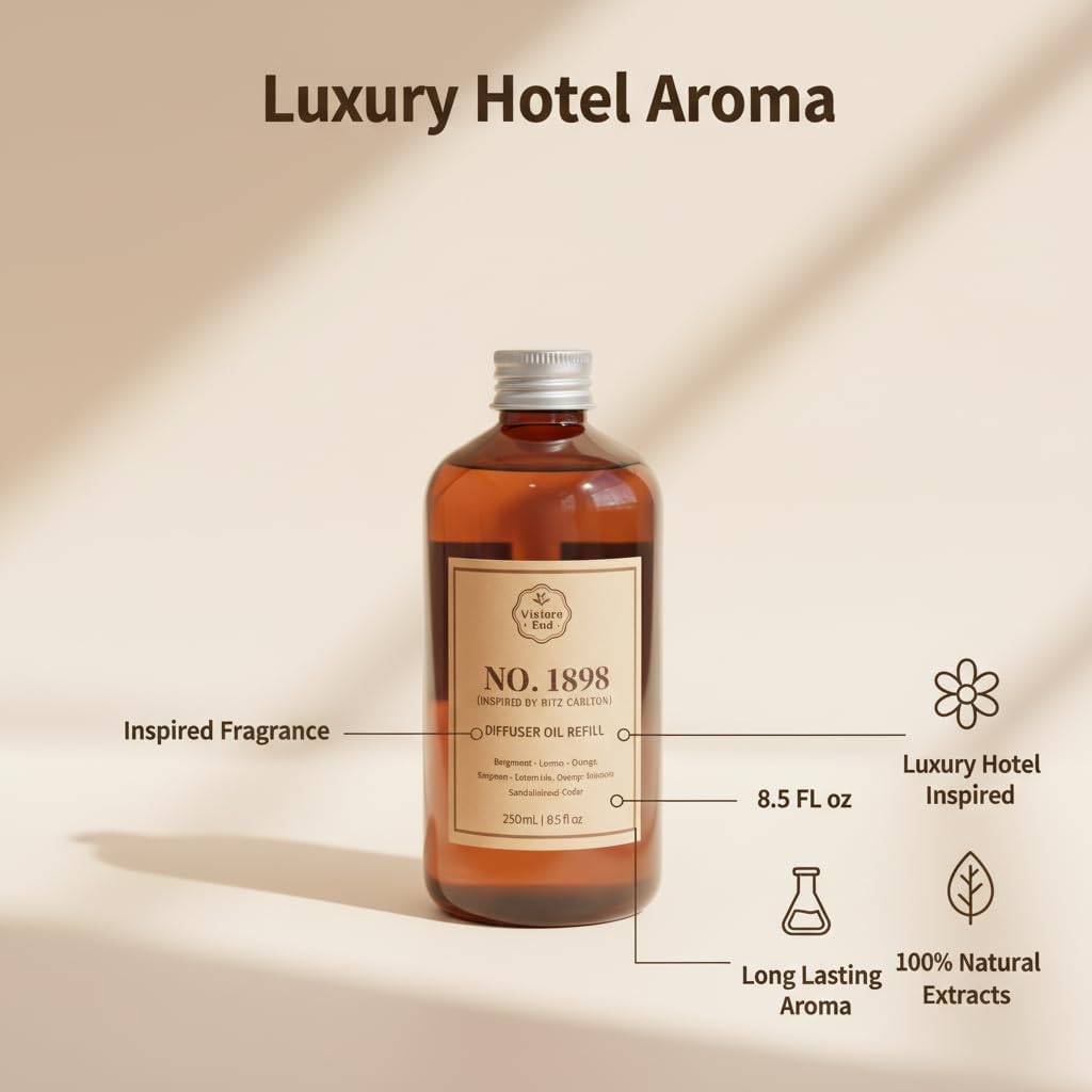 Luxury Hotel Scent Reed Diffuser Oil Refill(8.5 FL oz) | No.1898 Hotel Collection Diffuser Oil Inspired by Ritz Carlton for Home&Office| Long-Lasting for Machine, Room Spray, Air Freshener, HVAC