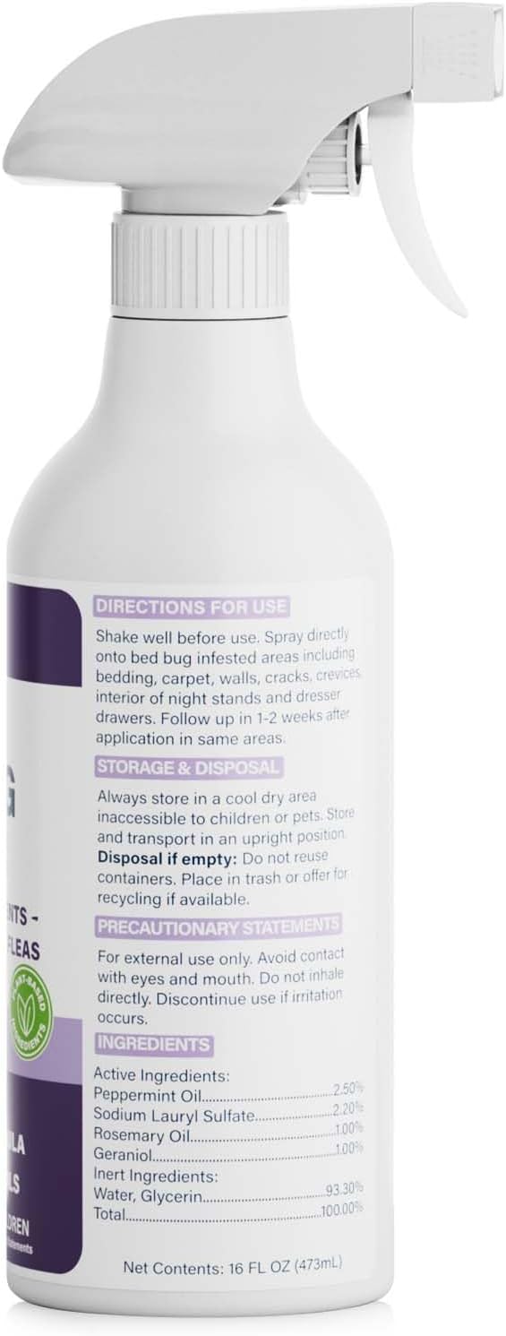 Bed Bug Spray for Home, Mattress, Furniture & Carpet – Bed Bugs Killer Treatment for Dust Mites, Fleas & Lice – Natural Essential Oil Pest Control Spray - 16 Fl Oz