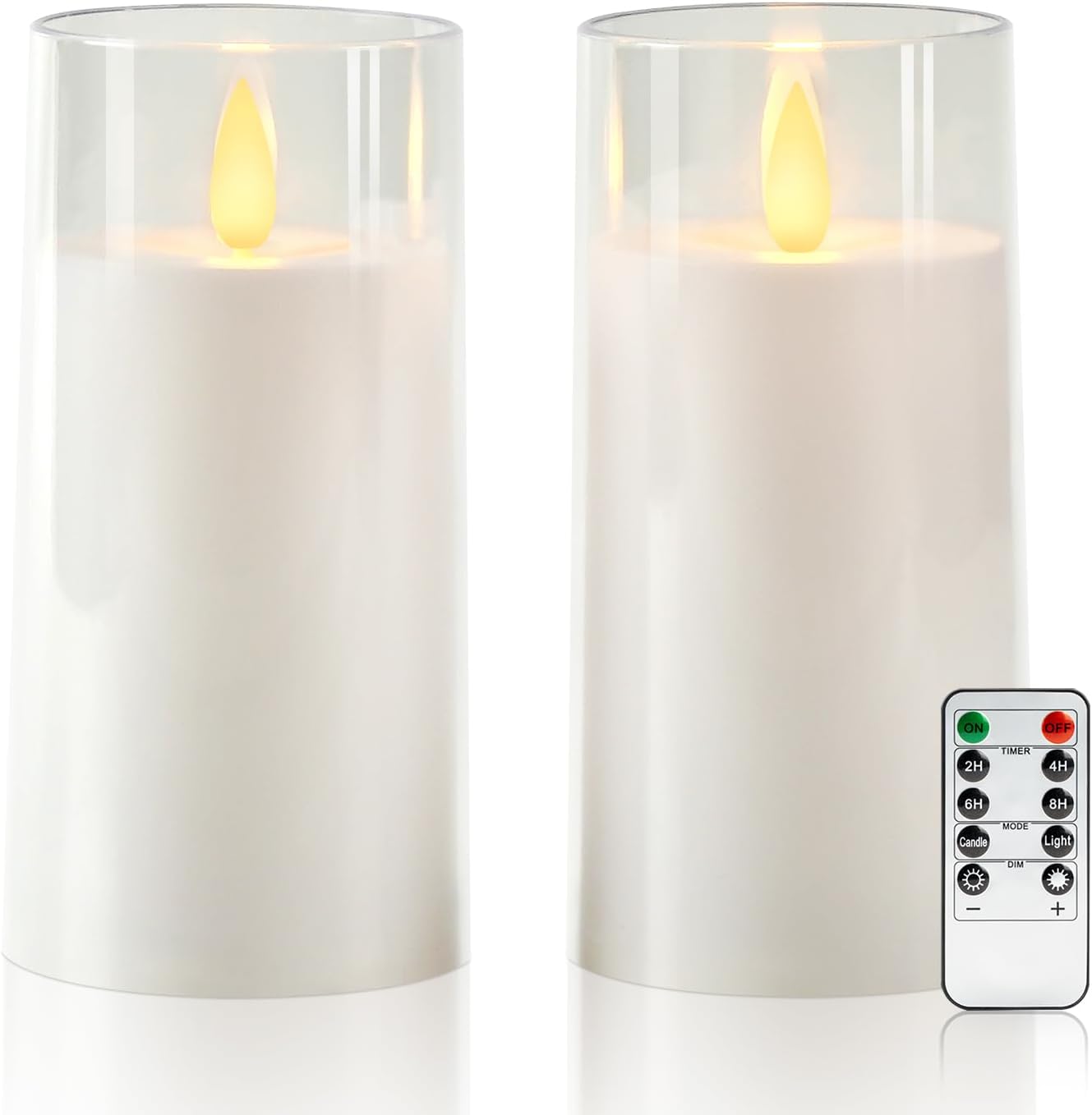 Raycare Flameless Electronic Pillar Candles with Remote Control and Timer- Battery Operated Realistic Flickering LED Fake Candle for Home, Wedding, Valentine's Day, Decor,White,Set of 2(3"x6"6")