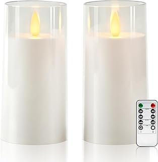 Raycare Flameless Electronic Pillar Candles with Remote Control and Timer- Battery Operated Realistic Flickering LED Fake Candle for Home, Wedding, Valentine's Day, Decor,White,Set of 2(3"x6"6")