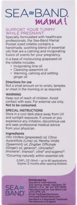 Sea-Band Mama! Essential Oil Calming Aromatherapy Rollette for Morning Sickness Relief