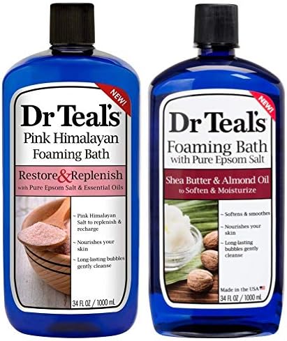 Dr Teal's Foaming Bath Variety Gift Set (2 Pack, 34oz Ea) - Restore & Replenish Pink Himalayan, Soften & Moisturize Shea Butter & Almond Oil - Essential Oils Blended with Pure Epsom Salt Eases Pain