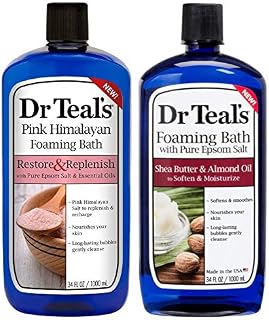 Dr Teal's Foaming Bath Variety Gift Set (2 Pack, 34oz Ea) - Restore & Replenish Pink Himalayan, Soften & Moisturize Shea Butter & Almond Oil - Essential Oils Blended with Pure Epsom Salt Eases Pain