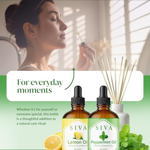 Siva Peppermint Essential Oil and Lemon Essential Oil 4oz Bundle Super Saver Combo – Premium Grade Value Set for Aromatherapy, Scalp Massage, Hair Care, Skin & Body