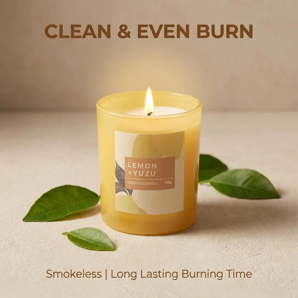Lemon Scented Candle – 4.76 oz (135g) Natural Soy Wax, 30-Hour Clean Burn, Elegant Glass Jar, Home Fragrance & Thoughtful Gift for Home (Lemon)