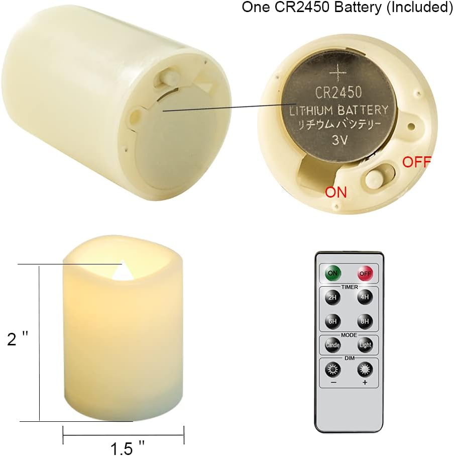 Flameless Flickering LED Votive Candles Remote and Timer, Battery Operated Tealights Battery Included, Amber Yellow Light 1.5 x 2 inch Set of 12 for Christmas Decoration
