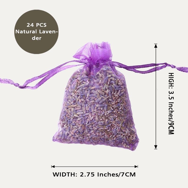 WEALD TRIBE 100% Pure Natural Sun Dried Lavender Sachets for Drawers Closets Wardrobes, 24 Packs Home Fragrance Fresh Air Bags