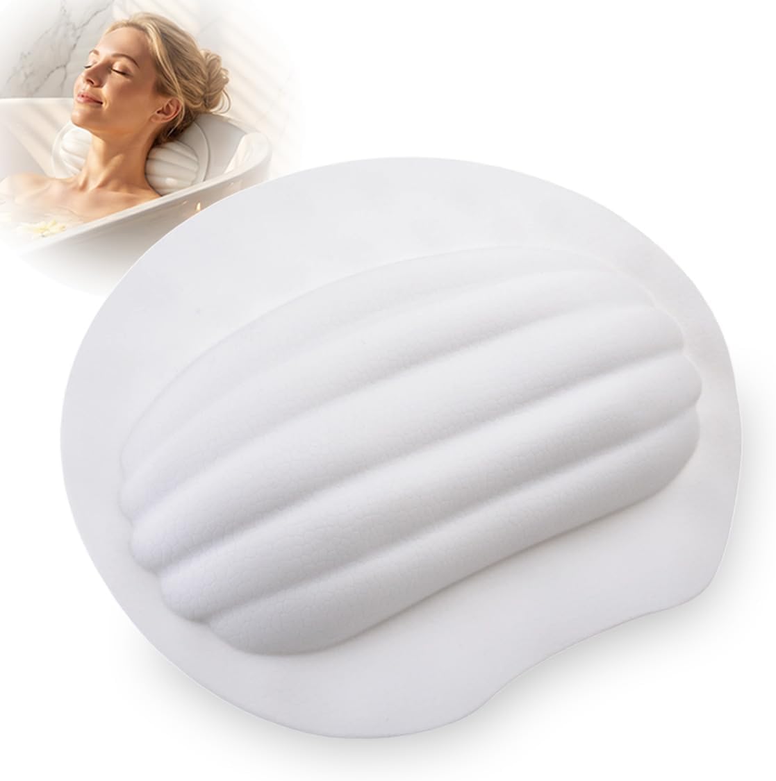 Small Bath Tub Neck Pillow, TPE Waterproof Suction Cups Bathtub Neck Pillow & Cushion, Ultra Thin, Lightweight Quick Drying Bath Accessories Spa Gifts for Women,White (13x9.6x1.6 Inch)