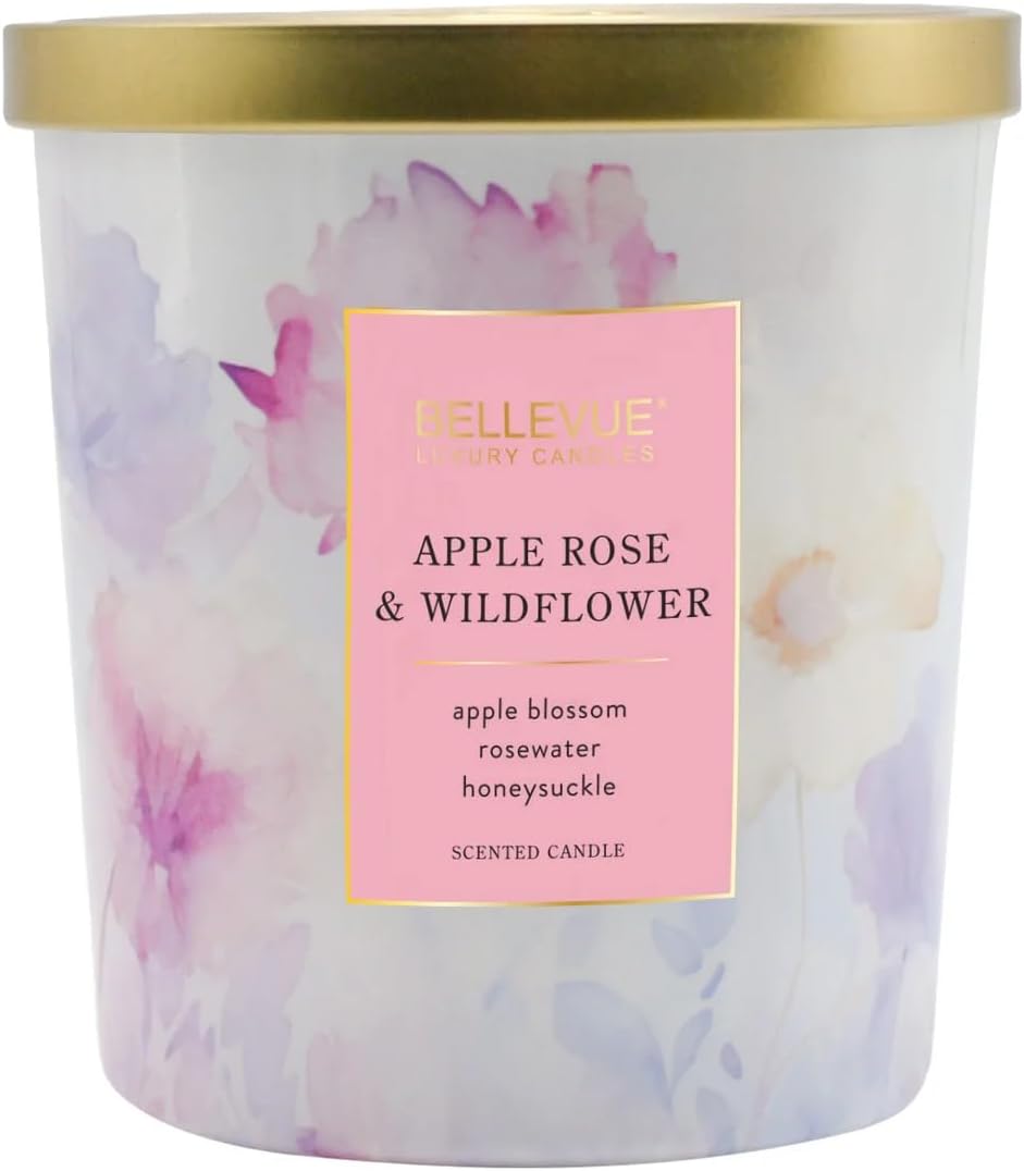 Luxury Fragranced Candle, 12 OZ, Soy Blend Wax, Essential Oils, Long-Lasting Burn, Home Fragrances, Aromatherapy Home Scented Candles Scent: AppleRose & Wildflower
