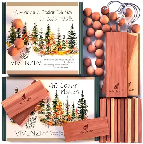 Cedar Blocks for Clothes Storage 80 pcs: 40 Planks, 15 Hang-ups & 25 Balls. Aromatic Cedar for Closets, Aromatic Hangers & Drawer Fresheners, Chemical-Free Protection for Fabrics.