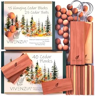 Cedar Blocks for Clothes Storage 80 pcs: 40 Planks, 15 Hang-ups & 25 Balls. Aromatic Cedar for Closets, Aromatic Hangers & Drawer Fresheners, Chemical-Free Protection for Fabrics.