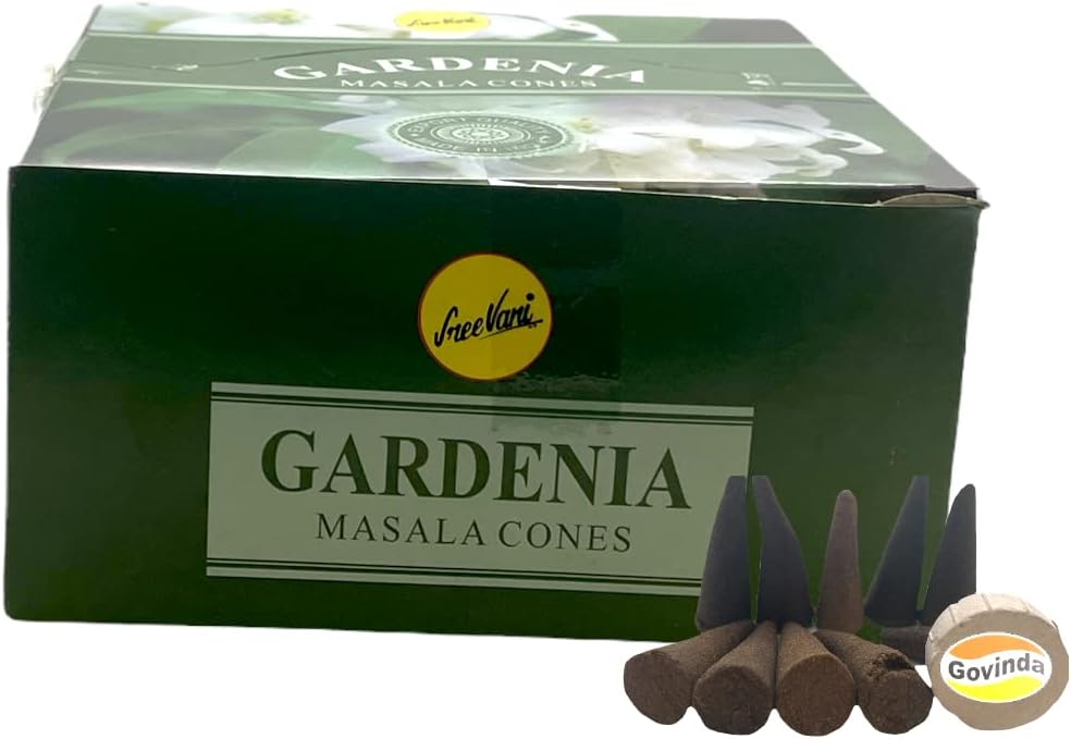 Sreevani Natural Masala Incense Cones and Holder Bundle, 120 Cones Total, Gardenia