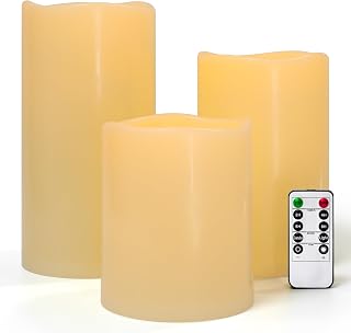 6" 8" 10" x 5" Waterproof Extra Large Outdoor Flameless Candles Battery Operated LED Flickering Pillar Candles with Remote and Timer for Indoor Outdoor Lanterns, Long Lasting, Ivory, Set of 3