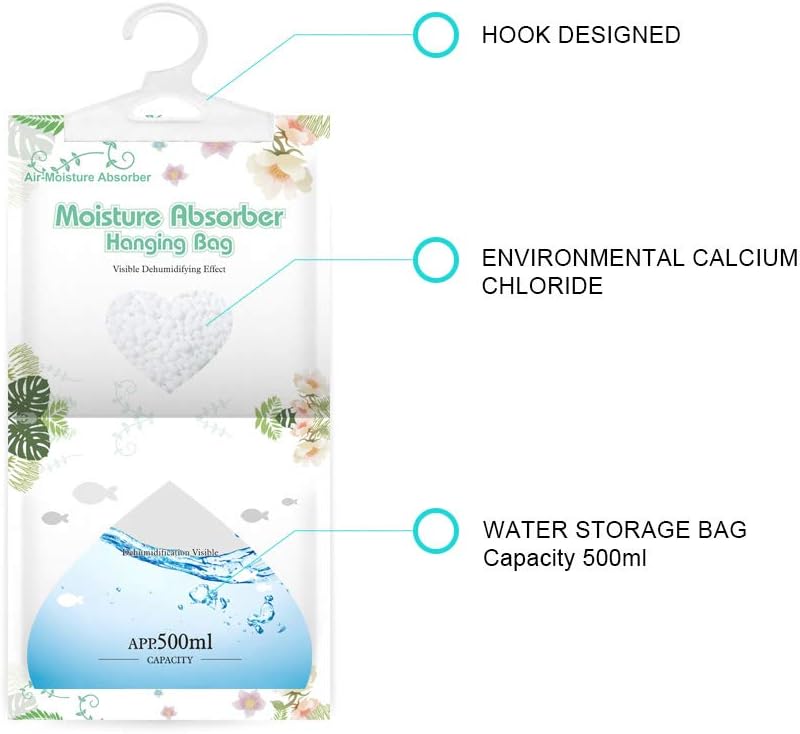 CANAGER Hanging Moisture Absorber-10 Packs, Hanging Dehumidifier Bags for Closet,Bedroom and kitchen,Fragrance Free,Moisture Absorb 12.5OZ