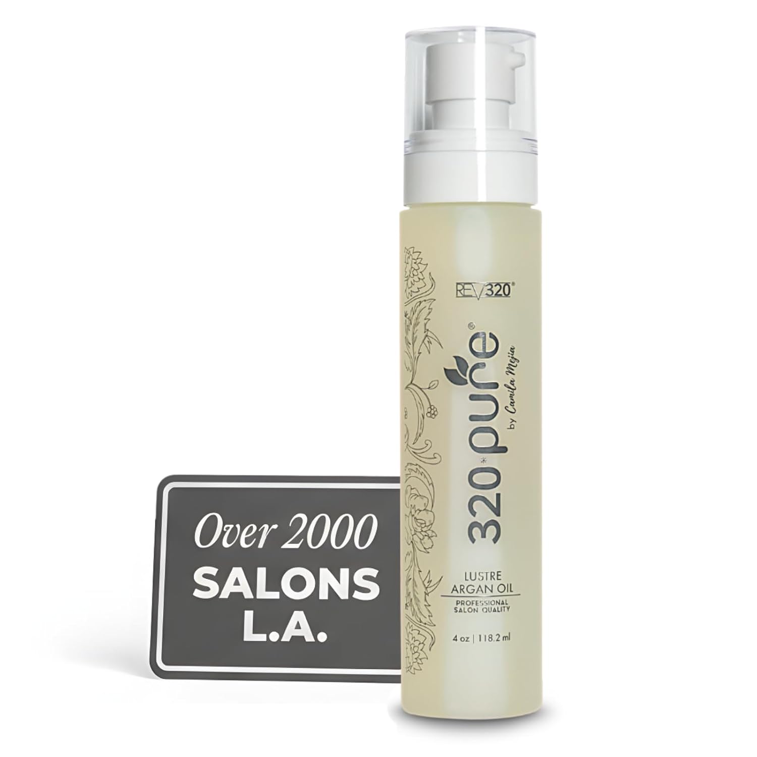 Rev320 320Pure Lustre Argan Oil For Hair 4oz Pump, Aceite de argán para el cabello, Argan Oil Hair Treatment with Pure Argon for Color-Treated, Damaged, Dry, Straight and Curly