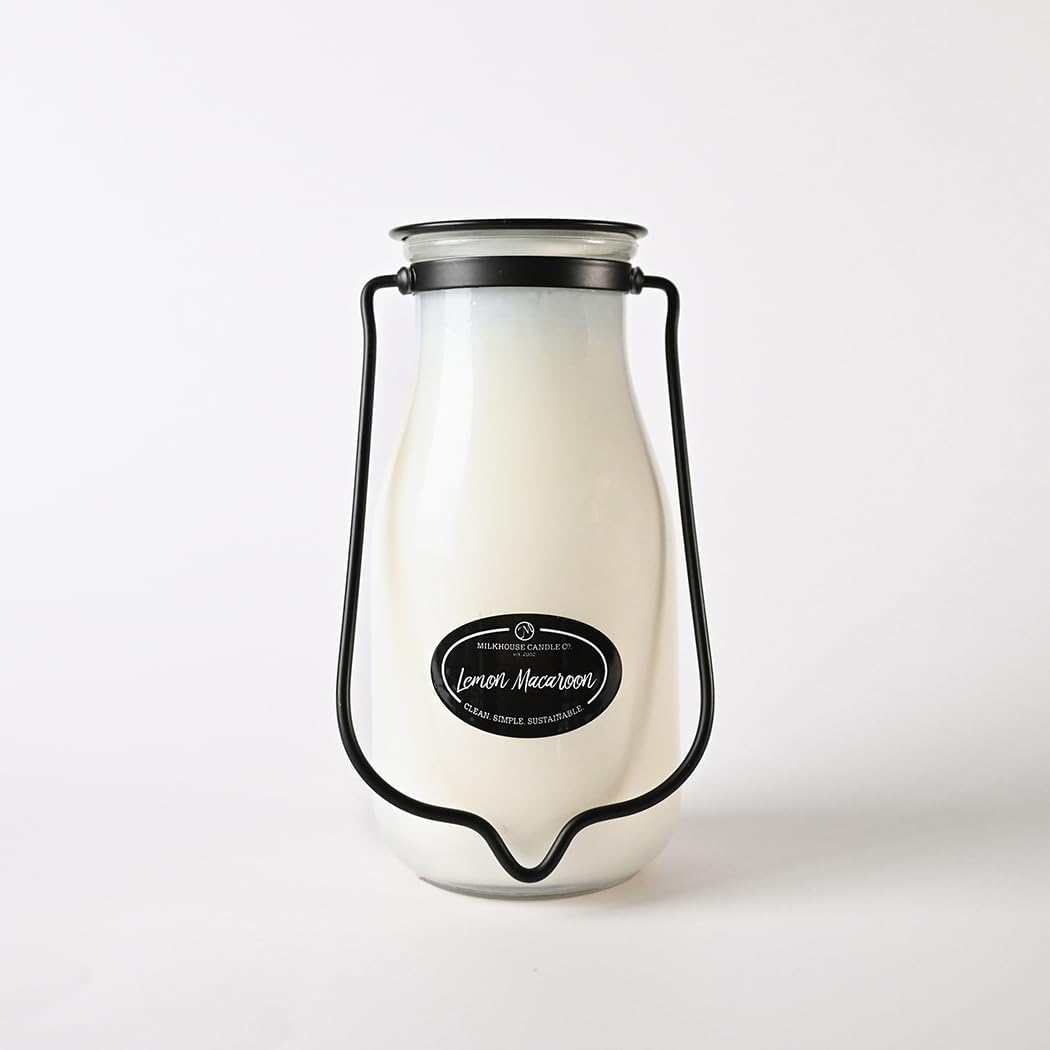Milkhouse Candle Company Lemon Macaroon Soy Candle - Vanilla | Lemon | Citrus Scented - 14 oz Milkbottle with LId, 90+ Hour Burn Time, Made in the USA