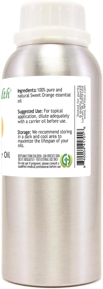 Sweet Orange Essential Oil – 8 fl oz (237 ml) Aluminum Bottle w/Plug Cap – 100% Pure Essential Oil – GreenHealth