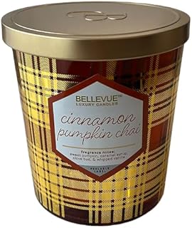 Bellevue Luxury Candles, 12 OZ Fragranced Candle, Soy Blend Wax, Essential Oils, Long-Lasting Burn, Home Fragrances, Aromatherapy Home Scented Candles Scent Cinnamon Pumpkin CHAI