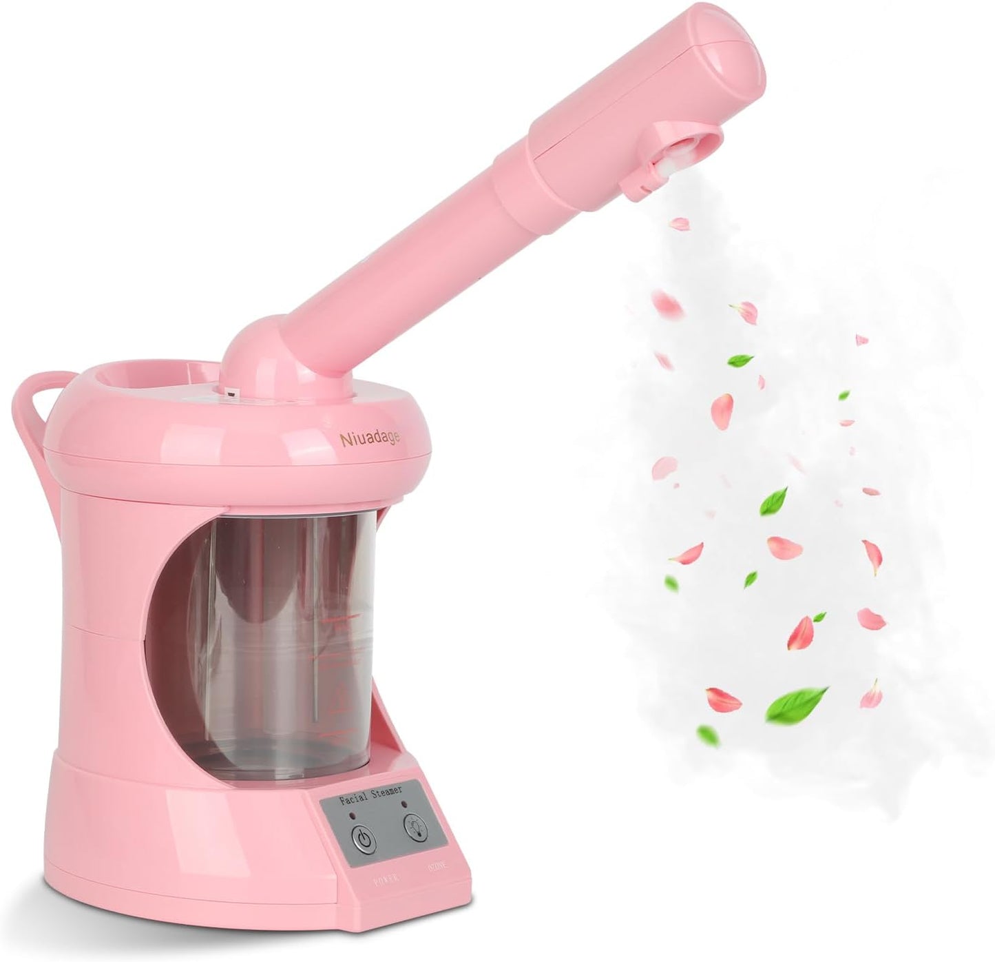 Facial Steamer Nano Ionic Face Steamer with Extendable Arm, Portable Face Steamer for Facial Deep Cleaning, Steamer for Facial for Personal Care at Home or Salon（Pink）