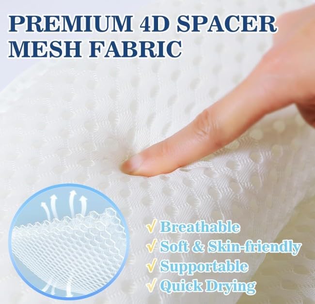 Luxury Bath Pillow for Tub - Non-Slip and Thick for Head, Neck, Shoulder, and Back Support - Soft and Large Comfortable Bathtub Pillow Cushion Headrest for Relaxation - Fits Any Tub - Made of 3D Mesh