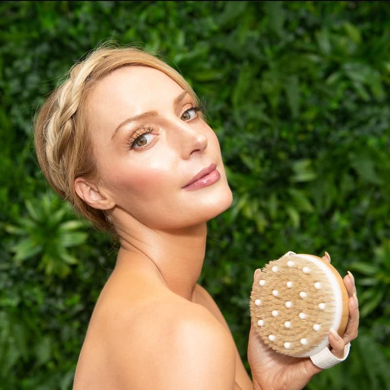 CSM Dry Brushing Body and Face Brushes for Lymphatic Drainage - Natural Boar Bristle Exfoliating Brushes with Face Brush for Cellulite, Circulation & Glowing Skin (2, Brush Set)