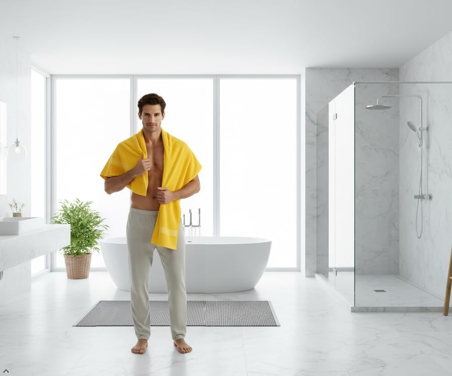 Bath Towels Set-100% Cotton-2 Towels, 2 Hand & Washcloths-Large, Quick Dry, Absorbent, Soft Plush-Home, Gym, Spa, Hotel, Pool, Shower -6 Piece Luxury Bathroom - Yellow
