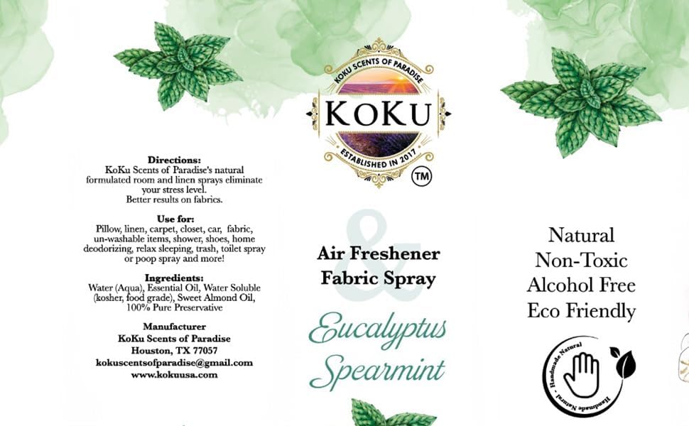 Eucalyptus Spearmint Air Freshener - Room Spray - Odor Eliminator - Deodorizer - Car Air Freshener - Home Spray - Linen Spray - Fabric Refresher - Non-Toxic - Alcohol Free - Made in USA (4 Oz)