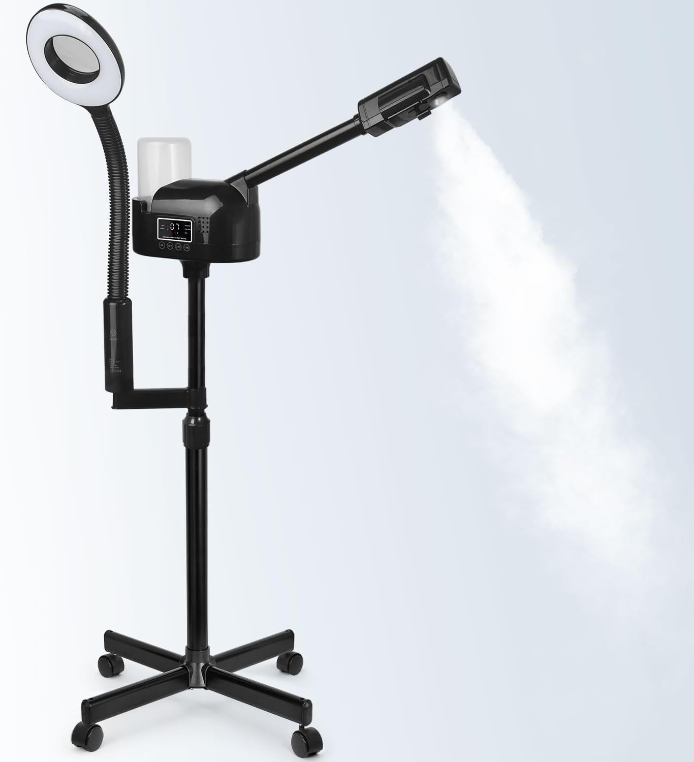 Professional Facial Steamer with 5X Magnifying Lamp, 2 in 1 Facial Steamer Upgrade PTC Heating, Esthetician Steamer Black Face Steamer for Salon Spa Beauty Skin Care (Black)
