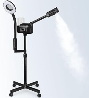 Professional Facial Steamer with 5X Magnifying Lamp, 2 in 1 Facial Steamer Upgrade PTC Heating, Esthetician Steamer Black Face Steamer for Salon Spa Beauty Skin Care (Black)
