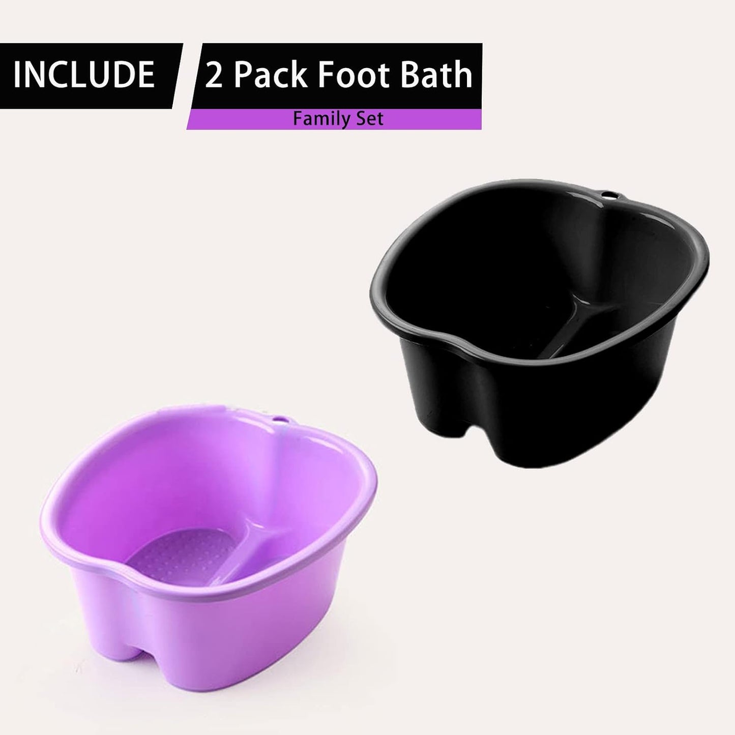 Extra-Large Foot Bath Soak Tub 2-Pack – Durable Massage Basins for Home Relaxation, Fits Large Feet, Non-Slip Base Purple/Black