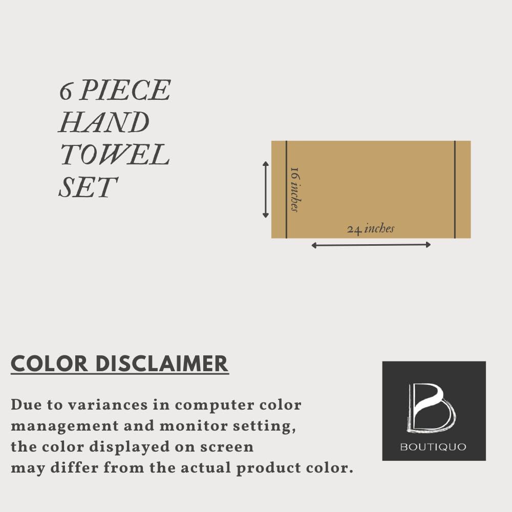 BOUTIQUO Ultra Soft Cotton 6 -Piece Hand Towel Set 16x24 Inch, Ideal for use in Bathroom, Kitchen, Gym, Spa & General Cleaning, Compact & Lightweight Multi Purpose Hand Towels - Black