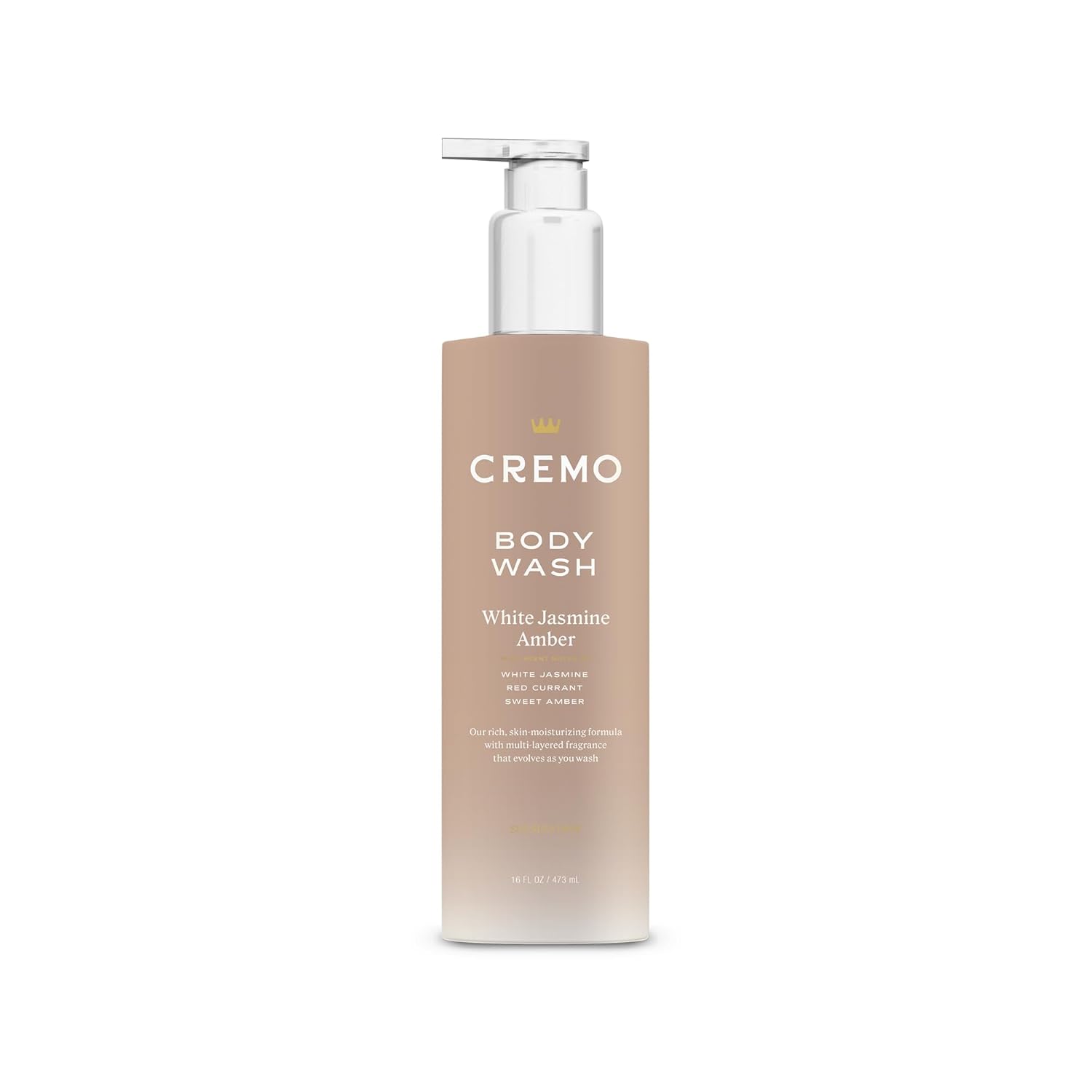 Cremo White Jasmine Amber Skin Moisturizing Body Wash for Women, Notes of White Jasmine, Red Currant, and Sweet Amber, 16 Fl Oz