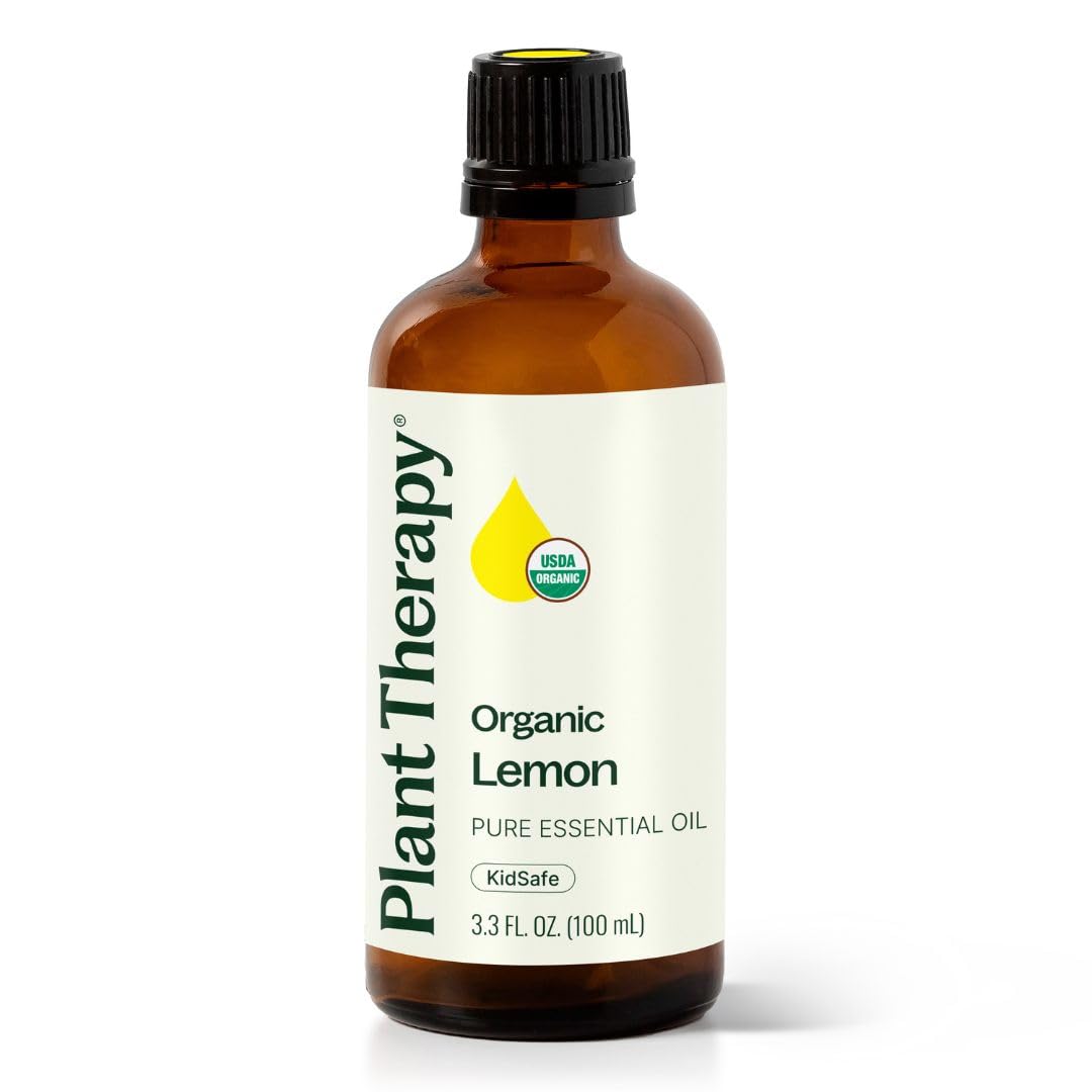 Plant Therapy Organic Lemon Essential Oil 100 mL (3.3 oz), 100% Pure, USDA Certified Organic, Undiluted, Aromatherapy for Cleaning, Skin Care, and Immune Support