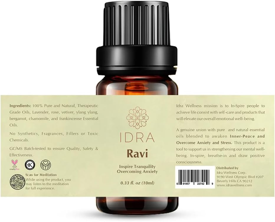 Ravi Essential Oil Blend by Idra Wellness Contains Lavender Rose Ylang Ylang 100% Pure 10ml