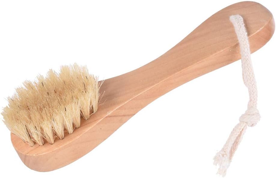 Natural Bristles Wooden Face Cleaning Brush Wood Handle Facial Cleanser Nose Scubber Exfoliating Facial Skin Care Pack of 2