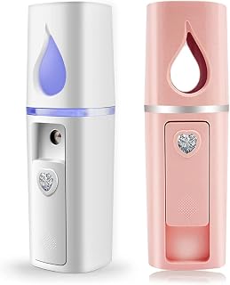 Portable Nano Facial Mister Mini Facial Steamer Atomization Eyelash Extensions with Mirror & 20ml Visual Water Tank (2 Packs)