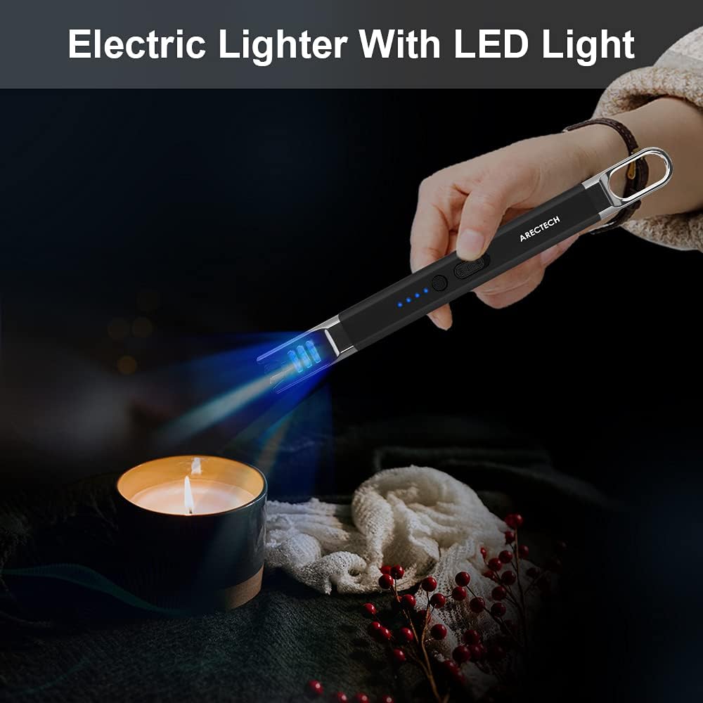ARECTECH Electric Candle Lighter Rechargeable USB Long Lighter for Candle Cooking Camping BBQs Fireworks (Black & Champagne Gold, Pack of 2)