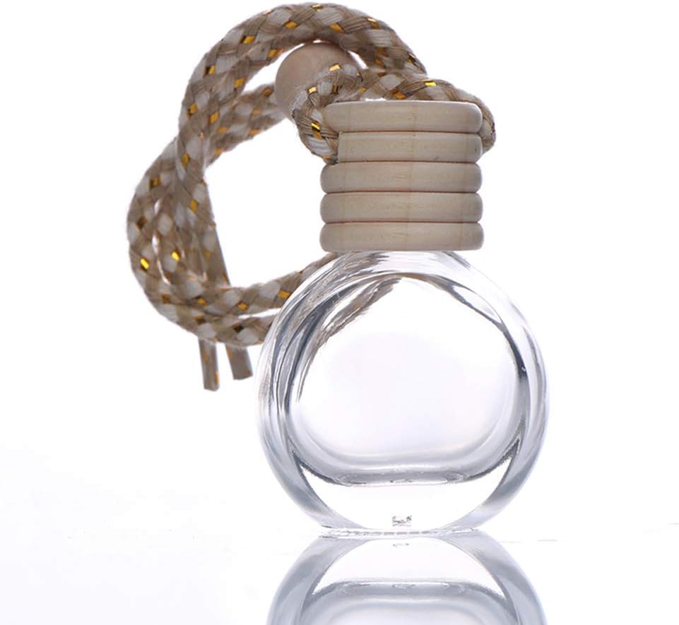 Car Aromatherapy Essential Oil Diffuser Bottle,10 Pack Car Air Freshener Bottle Empty Hanging Perfume Bottle Fragrance Decor Accessories Auto Window Ornament (round)
