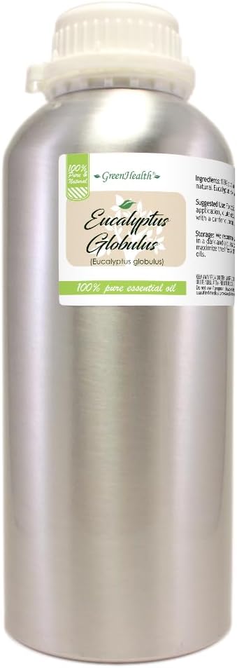 GreenHealth Eucalyptus Globulus Essential Oil – 32 fl oz (946 ml) Aluminum Bottle w/Plug Cap – 100% Pure Essential Oil