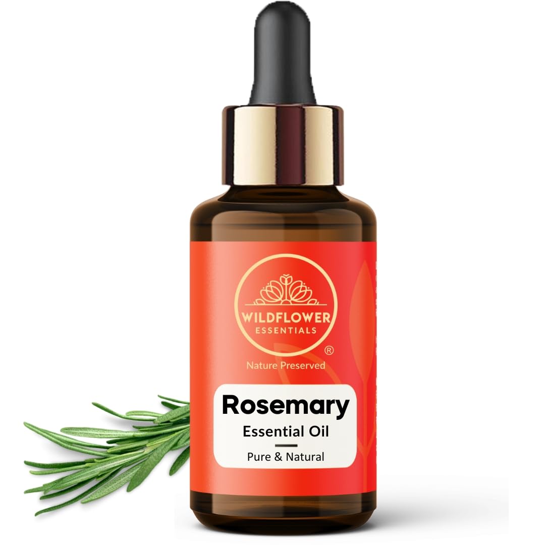 Rosemary Essential Oil (Rosmarinus officinalis) 100% Natural Steam Distilled Oil For Face, Skin, Hair, Body | with Glass Dropper 1.01 Fl Oz (30ml)