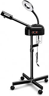 2-in-1 Professional Facial Steamer with 3X Magnifying Lamp, Ozone Face Steamer with Adjustable Height, Rolling Stand, 750W, Black