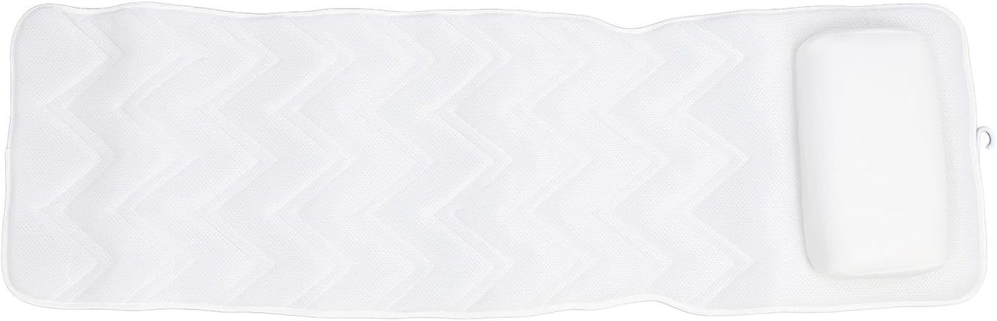 Ejoyous Full Body Bath Pillow, Spa Bathtub Pillow with Anti Slip Suction Cups, Luxury Bath Cushion Mat for Tub, White, Polyester, Neck/Back Support, Comfortable Spa Experience